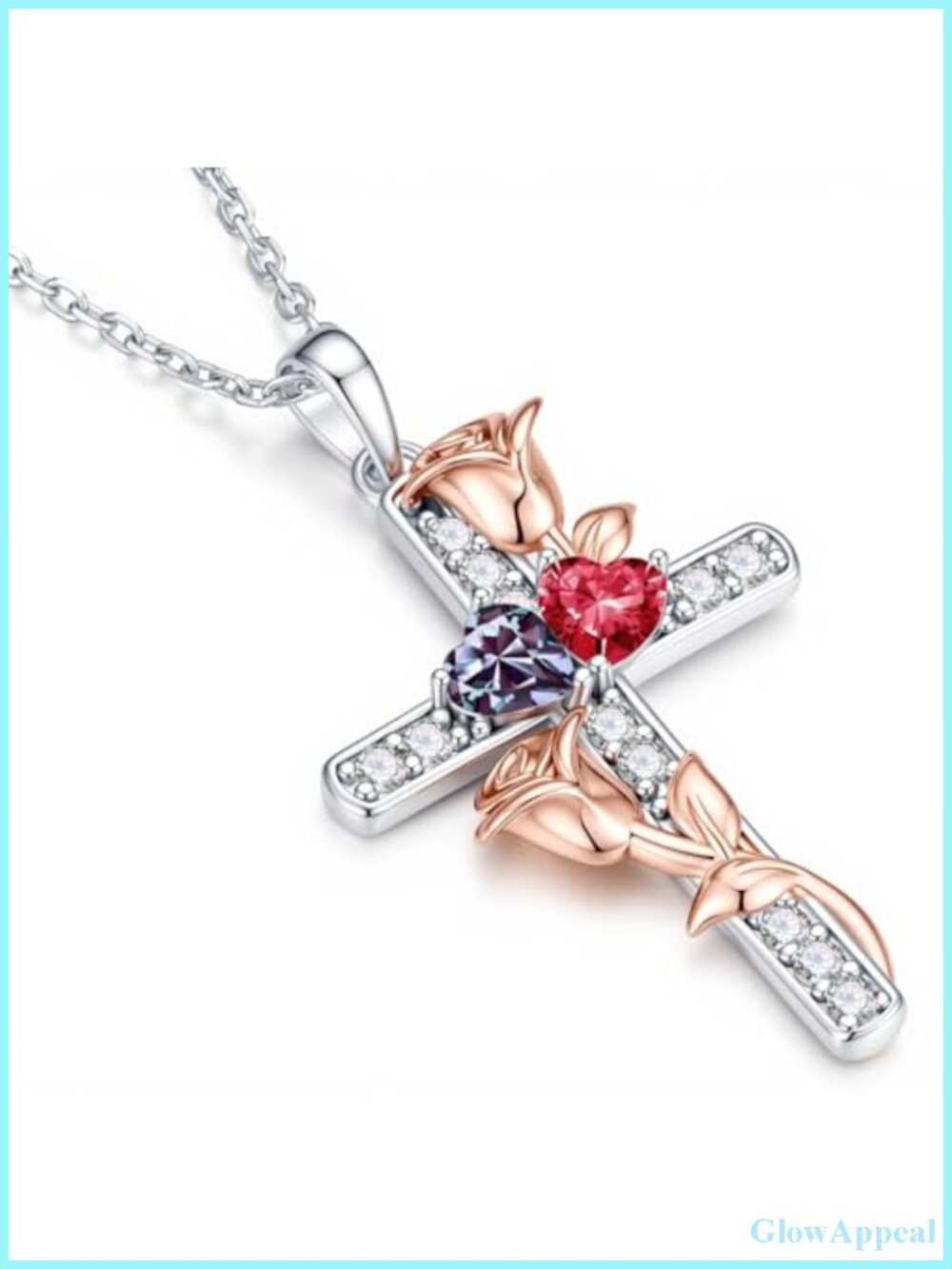 925 Sterling Silver Double Rose Cross Pendant Necklace Women Gift